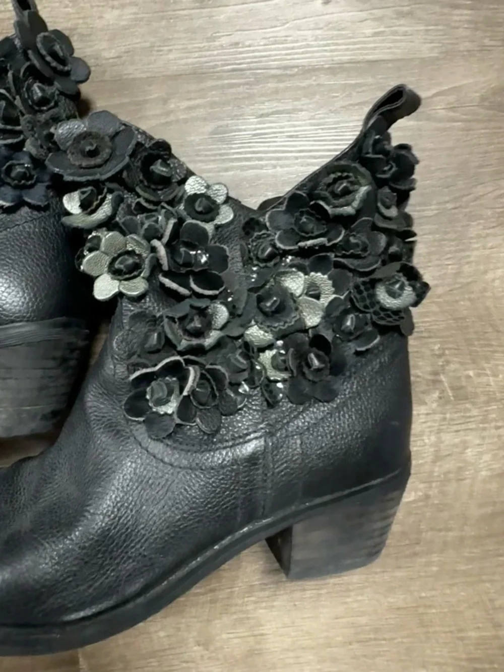 Sheridan Mia Black Leather Floral Ankle Boots Size 38